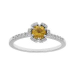 Bague argent rhodi fleur oxydes couleur miel et blancs sertis
