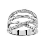 Bague argent rhodié large croisée pierres blanches Bague argent rhodié large croisée pierres blanches
