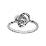 Bague argent rhodi noeud oxydes multi couleurs sertis