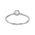 Bague argent rhodi pierre ronde sertie clos blanche