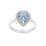 Bague argent rhodié topaze bleue véritable forme goutte 8x6 contour oxydes blancs sertis Bague argent rhodié topaze bleue véritable forme goutte 8x6 contour oxydes blancs sertis