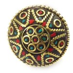 Bague cr�ateur  alta�  rouge turquoise dor�