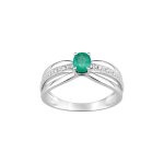 Bague femme - emeraude - or 18 carats - diamant 0, 03 carats