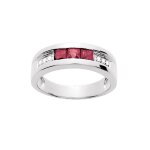 Bague femme - rubis - or 18 carats - diamant 0, 05 carats