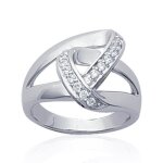 Bague noeud sertie femme - argent massif 925 rhodi - oxyde de zirconium