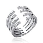 Bague ouverte 4 anneaux femme - argent massif 925 rhodié - sertie de strass Bague ouverte 4 anneaux femme - argent massif 925 rhodié - sertie de strass