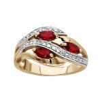 Bague plaqu or 3 navettes pierres rouge et oxydes blancs sertis