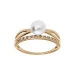 Bague plaqu or crois perle de culture d'eau douce et 1 rail oxydes blancs sertis