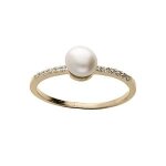Bague plaqu or demi rail oxydes blancs sertis et perle de culture d'eau douce