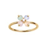 Bague plaqué or forme fleur verre opaque pastel Bague plaqué or forme fleur verre opaque pastel