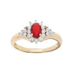 Bague plaqu or grand diamtre centre oxyde rouge et contour oxydes blancs sertis