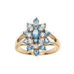 Bague plaqu or marquise oxydes bleu clair et blancs