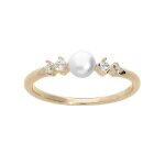 Bague plaqu or perle de culture d'eau douce blanche et oxydes blancs sertis