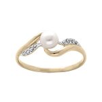 Bague plaqu or perle de culture d'eau douce blanche et oxydes blancs sertis