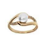 Bague plaqu or perle de culture d'eau douce avec oxydes blancs sertis