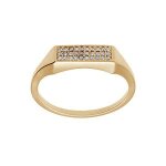 Bague plaqu or petite chevalire pav forme rectangulaire oxydes blancs sertis