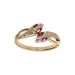 Bague plaqu or serpent double oxydes blancs et yeux oxydes fuschia