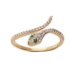 Bague plaqu or serpent oxydes blancs et verts sertis