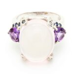 Bague quartz rose amethyste saphir . argent 925 Bague quartz rose amethyste saphir . argent 925