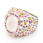 Bague quartz rose saphir & rubis argent 925 Bague quartz rose saphir & rubis argent 925