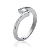 Bague solitaire femme - argent 925 massif rhodié - anneau décalé et zircon Bague solitaire femme - argent 925 massif rhodié - anneau décalé et zircon