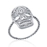 Bague tête de mort mexicaine femme - argent massif 925 / 000 rhodié Bague tête de mort mexicaine femme - argent massif 925 / 000 rhodié