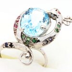 Bague topaze emeraude rubis saphir . argent 925 . en forme de paon Bague topaze emeraude rubis saphir . argent 925 . en forme de paon