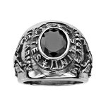 Bague universitaire acier gros modèle pierre ovale serti clos noire Bague universitaire acier gros modèle pierre ovale serti clos noire