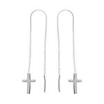 Boucles d'oreilles argent rhodi 2 pendants chanette croix