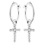Boucles d'oreilles argent rhodié créoles 12mm avec croix boule Boucles d'oreilles argent rhodié créoles 12mm avec croix boule