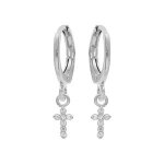 Boucles d'oreilles argent rhodié créoles articulées pampille croix oxydes blancs sertis Boucles d'oreilles argent rhodié créoles articulées pampille croix oxydes blancs sertis