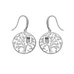Boucles d'oreilles argent rhodi dormeuse arbre de vie avec hibou - chouette empierr