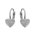 Boucles d'oreilles argent rhodi dormeuse coeur pav oxydes blancs
