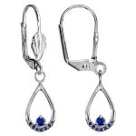 Boucles d'oreilles argent rhodi dormeuse goutte bleu fonc