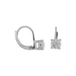 Boucles d'oreilles argent rhodi dormeuse pierres rondes blanches synthtiques 6mm 4 griffes