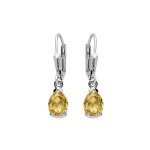 Boucles d'oreilles argent rhodié dormeuse poire 7x5mm citrine véritable Boucles d'oreilles argent rhodié dormeuse poire 7x5mm citrine véritable