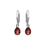 Boucles d'oreilles argent rhodié dormeuse poire 7x5mm grenat véritable Boucles d'oreilles argent rhodié dormeuse poire 7x5mm grenat véritable