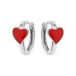 Boucles d'oreilles argent rhodi petite crole coeur rsine rouge