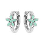 Boucles d'oreilles argent rhodi� petite cr�ole fleur r�sine verte