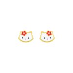 Boucles d'oreilles clou enfant - or 9 carats - chat - largeur : 8mm - hauteur : 6mm