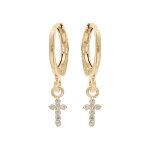 Boucles d'oreilles créoles plaqué or articulée pampille croix oxydes blancs sertis Boucles d'oreilles créoles plaqué or articulée pampille croix oxydes blancs sertis