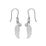 Boucles d'oreilles crochet argent rhodi plume 1 oxyde blanc serti clos