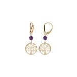 Boucles d'oreilles dormeuse argent doré jaune arbre de vie 15mm et boule jade violette véritable Boucles d'oreilles dormeuse argent doré jaune arbre de vie 15mm et boule jade violette véritable