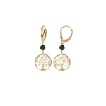 Boucles d'oreilles dormeuse argent doré jaune arbre de vie 15mm et boule malachite véritable Boucles d'oreilles dormeuse argent doré jaune arbre de vie 15mm et boule malachite véritable