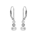 Boucles d'oreilles dormeuse argent platin perle de culture d'eau douce et 1 oxyde blanc serti