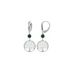 Boucles d'oreilles dormeuse argent rhodi� arbre de vie 15mm et boule malachite v�ritable
