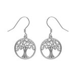 Boucles d'oreilles dormeuse argent rhodi arbre de vie contour perl avec oxydes blancs