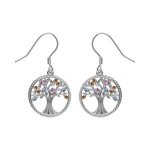 Boucles d'oreilles dormeuse argent rhodi arbre de vie contour perl avec oxydes multi couleurs