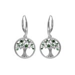 Boucles d'oreilles dormeuse argent rhodi arbre de vie contour perl avec oxydes verts