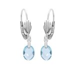 Boucles d'oreilles dormeuse argent rhodi goutte oxyde bleu ciel facet